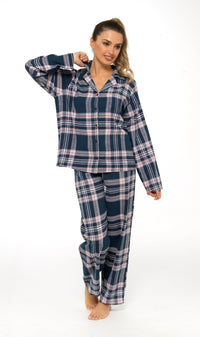 Women's Soft Cotton Flannelette Check Pyjama Set with Elasticated Waistband Cosy Warm Nightwear PJs Classic Check Pattern Sleepwear UK Sizes 8-22 by Daisy Dreamer Pyjamas