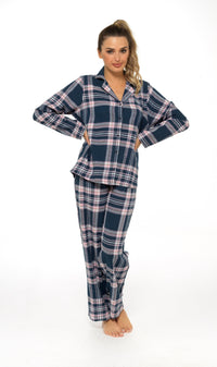 Women's Soft Cotton Flannelette Check Pyjama Set with Elasticated Waistband Cosy Warm Nightwear PJs Classic Check Pattern Sleepwear UK Sizes 8-22 by Daisy Dreamer Pyjamas
