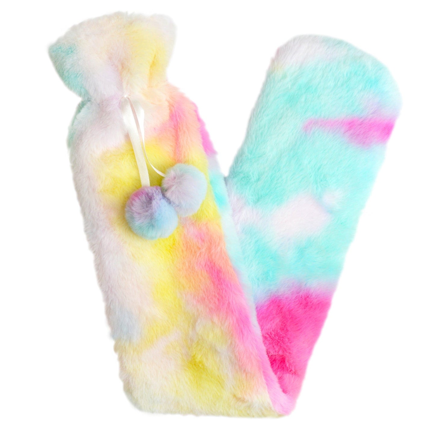 Extra Long Rainbow Tie Dye 2L Hot Water Bottle with Soft Faux Fur Cover for Warmth Natural Rubber UK Safe Tested Bottle Ideal Gift for Adults Kids by OLIVIA ROCCO RAINBOW Hot Water Bottle