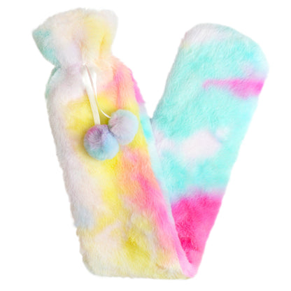 Extra Long Rainbow Tie Dye 2L Hot Water Bottle with Soft Faux Fur Cover for Warmth Natural Rubber UK Safe Tested Bottle Ideal Gift for Adults Kids by OLIVIA ROCCO RAINBOW Hot Water Bottle