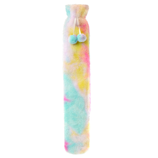 Extra Long Rainbow Tie Dye 2L Hot Water Bottle with Soft Faux Fur Cover for Warmth Natural Rubber UK Safe Tested Bottle Ideal Gift for Adults Kids by OLIVIA ROCCO RAINBOW Hot Water Bottle