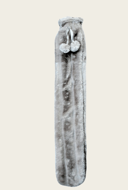 Faux Fur Pom Pom Extra Long Hot Water Bottle, 2L Capacity SILVER OLIVIA ROCCO Hot Water Bottle