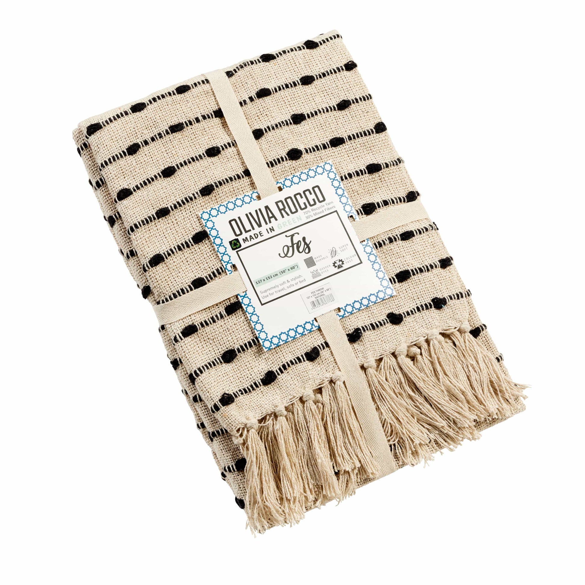 Fes Super Soft Eco-Friendly Recycled Cotton Throw Blanket Lightweight Sofa Bed Chair Decor in Calming Colours by OLIVIA ROCCO Throw