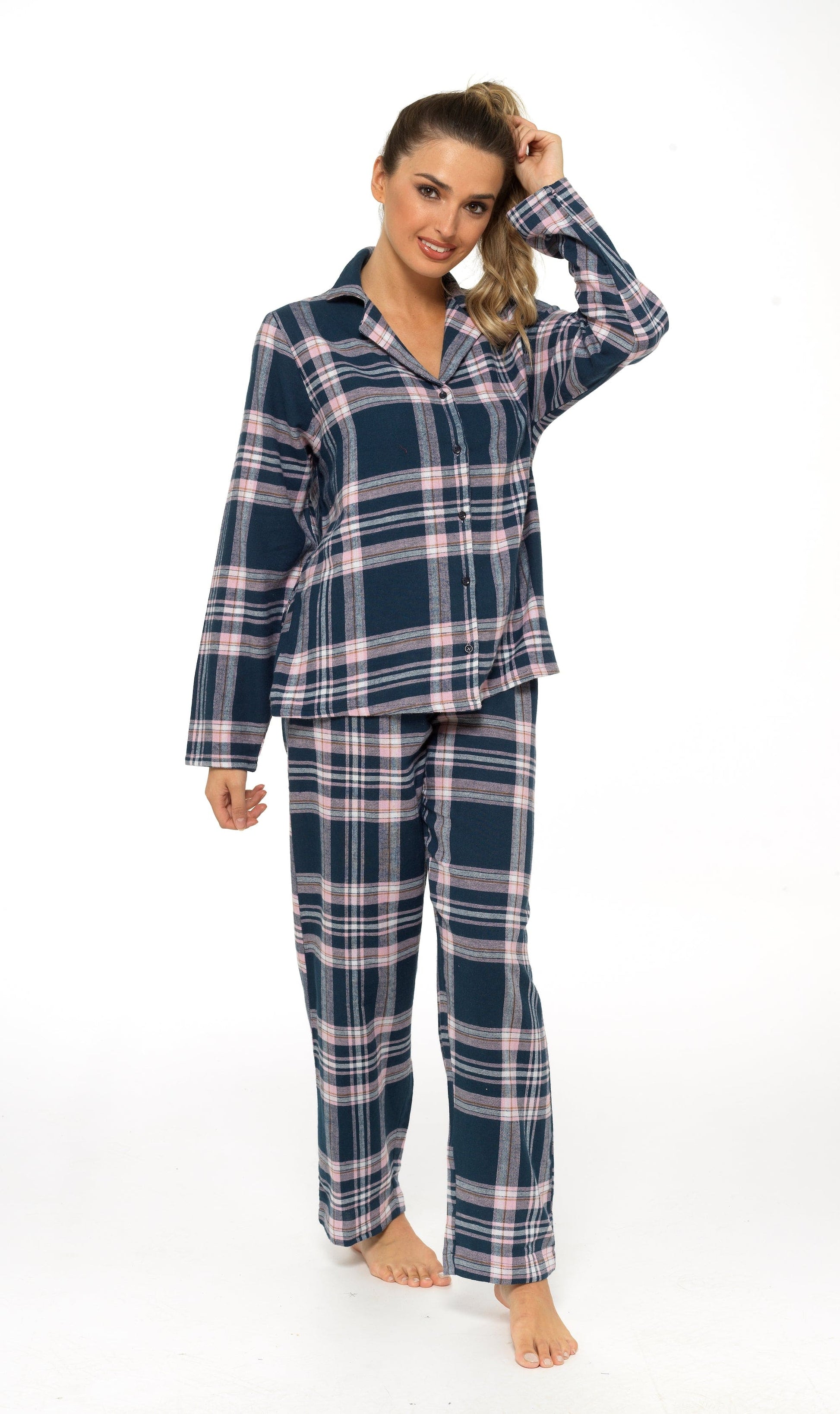 Women's Flannelette Check Pyjama Set, Ladies Soft Brushed Cotton PJs –  OLIVIA ROCCO