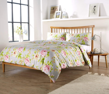 Fleur Luxurious Cotton Rich Duvet Set Soft Breathable Bedding with Elegant Design Available in Single Double King Super King Sizes by OLIVIA ROCCO SINGLE / GREY Duvet Cover