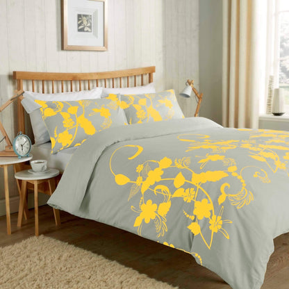 Floral Trail Duvet Set Luxurious Cotton Rich Soft Bedding with Elegant Botanical Design in Single Double King and Super King Sizes OEKO-TEX Certified by OLIVIA ROCCO SINGLE / GREY & OCHRE Duvet Cover