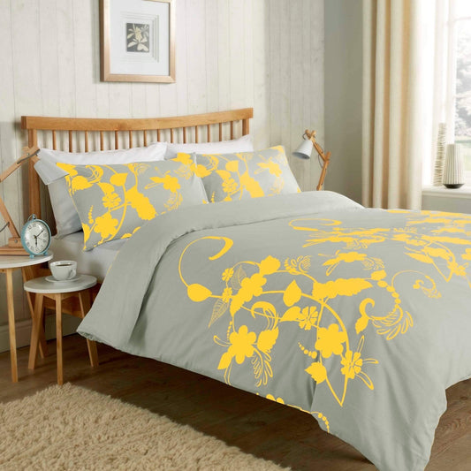Floral Trail Duvet Set SINGLE / GREY & OCHRE OLIVIA ROCCO Duvet Cover