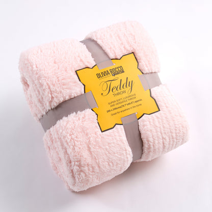 Fluffy Huggable Teddy Throw, Cosy & Snug Blanket 130 x 180 cm / PINK OLIVIA ROCCO Throw