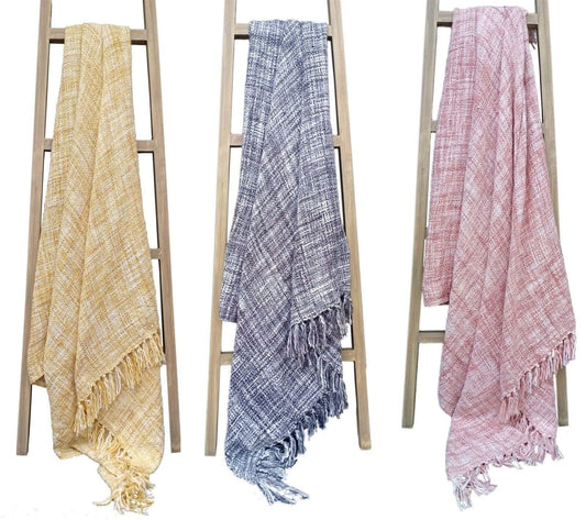 French Tonal Chenille Throw Luxuriously Soft Acrylic Blanket with Elegant Tassels for Sofa and Bed 130 x 170 cm by OLIVIA ROCCO Throw