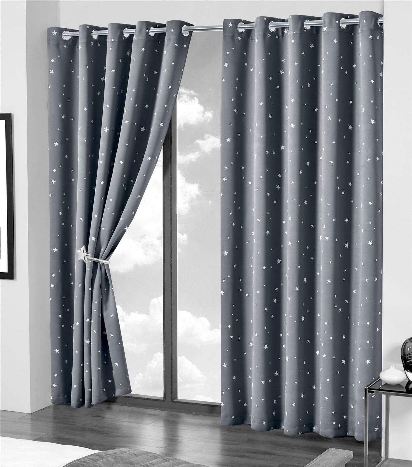 Glow In The Dark Blackout Curtains 46" x 54" / GREY STARS OLIVIA ROCCO Curtain