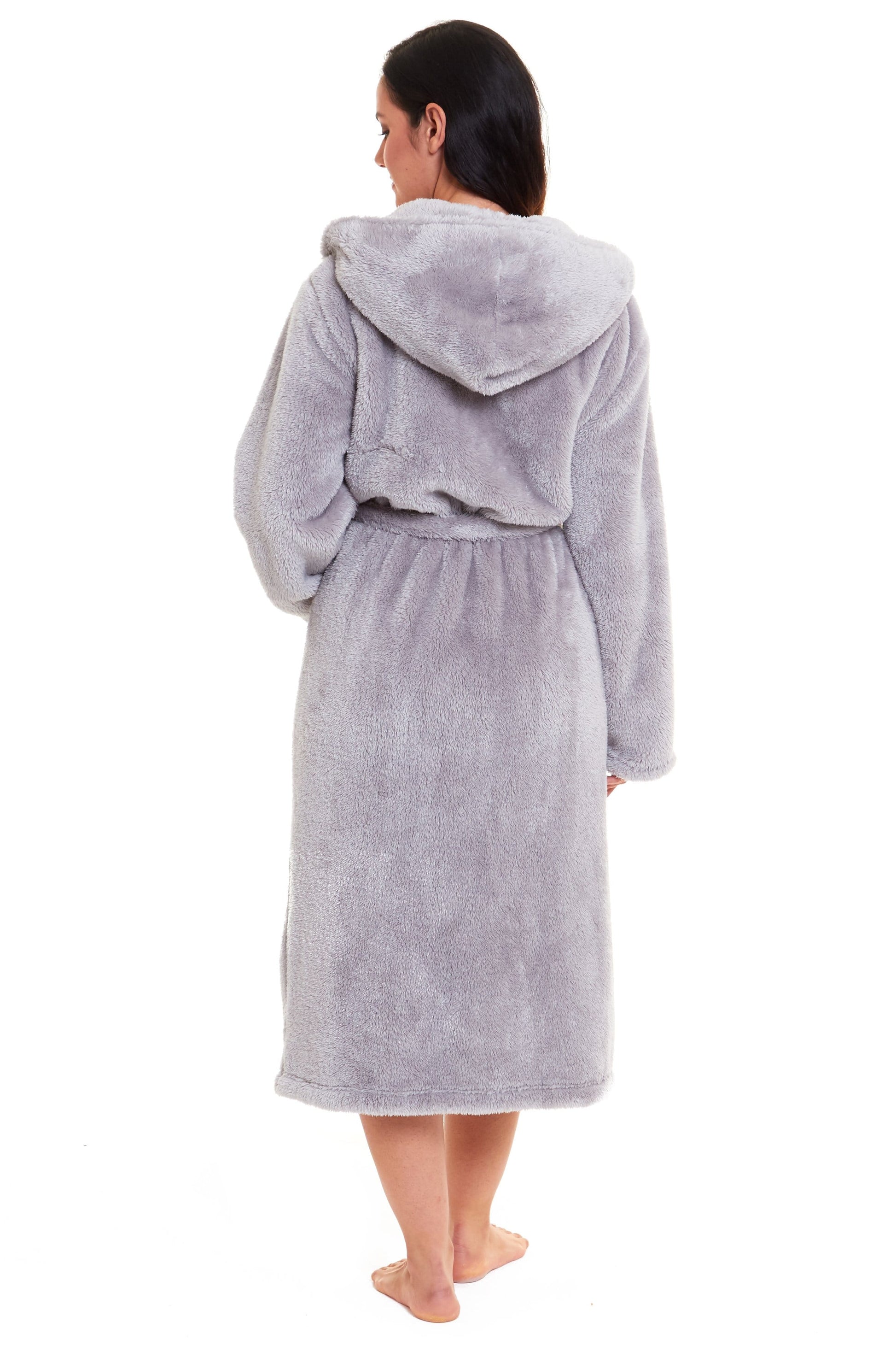 Grey Snuggle Velvet Touch Fleece Hooded Robe Dressing Gown Daisy Dreamer Dressing Gown