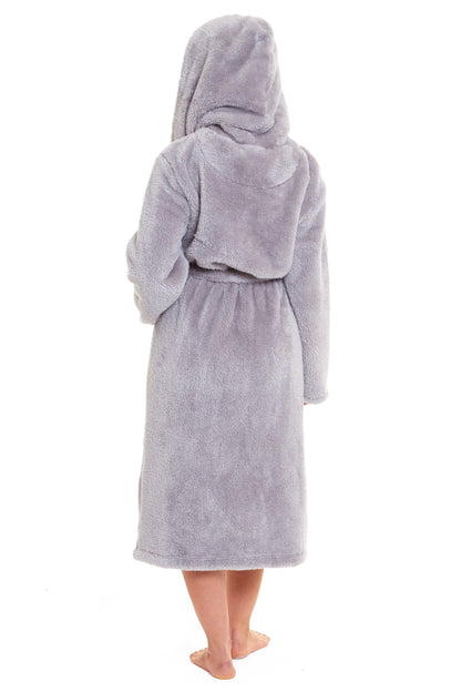 Grey Snuggle Velvet Touch Fleece Hooded Robe Dressing Gown Daisy Dreamer Dressing Gown