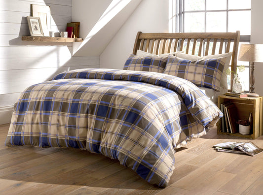 Highland Tartan Luxurious Duvet Set Super Soft Brushed Cotton Flannel Bedding OEKO-TEX Certified Elegant Quilt Cover for Master Suite or Guest Room by OLIVIA ROCCO SINGLE / BLUE Duvet Cover