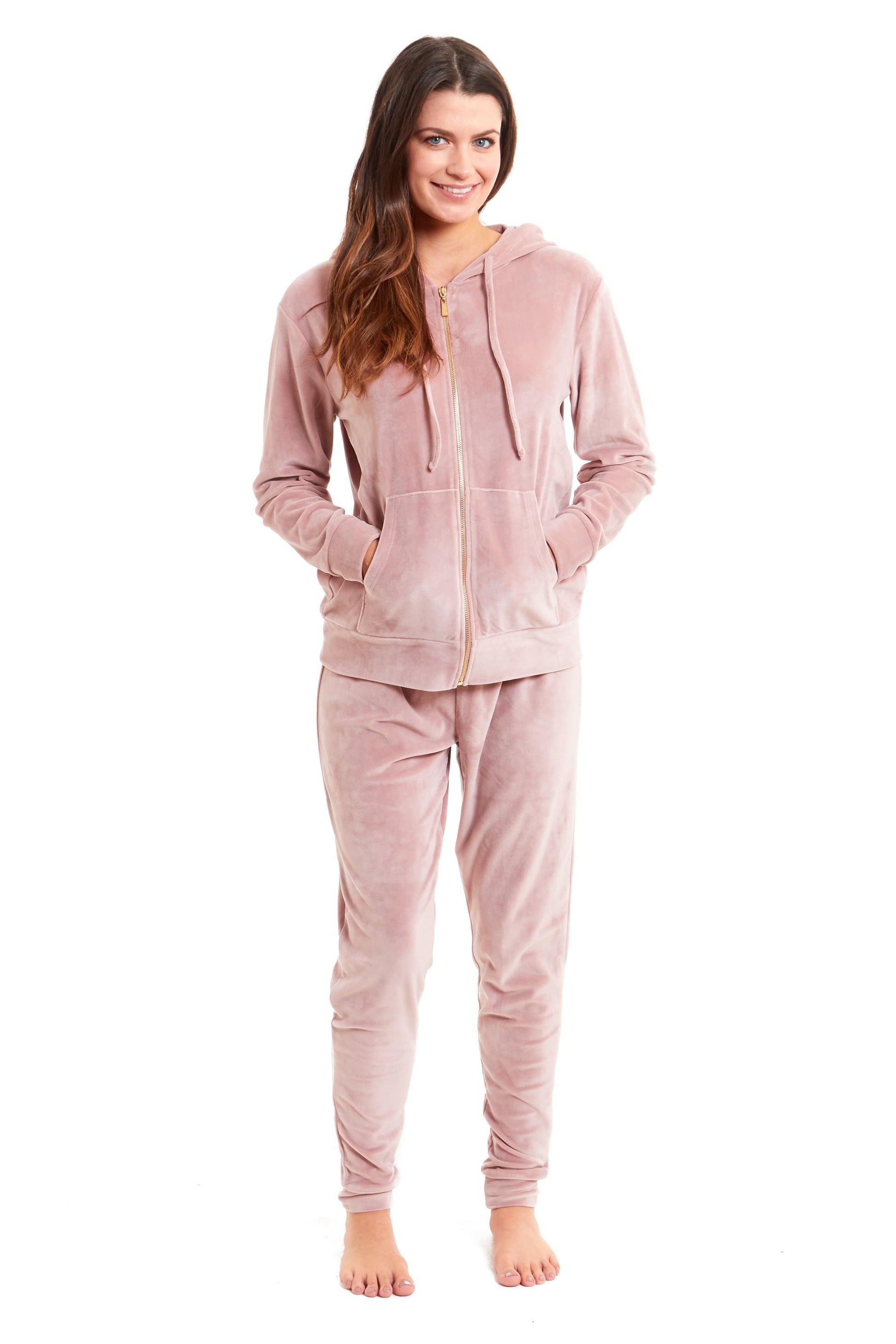 Women's Hooded Velour Lounge Set, Ladies Tracksuit Zipped Pyjama – OLIVIA  ROCCO