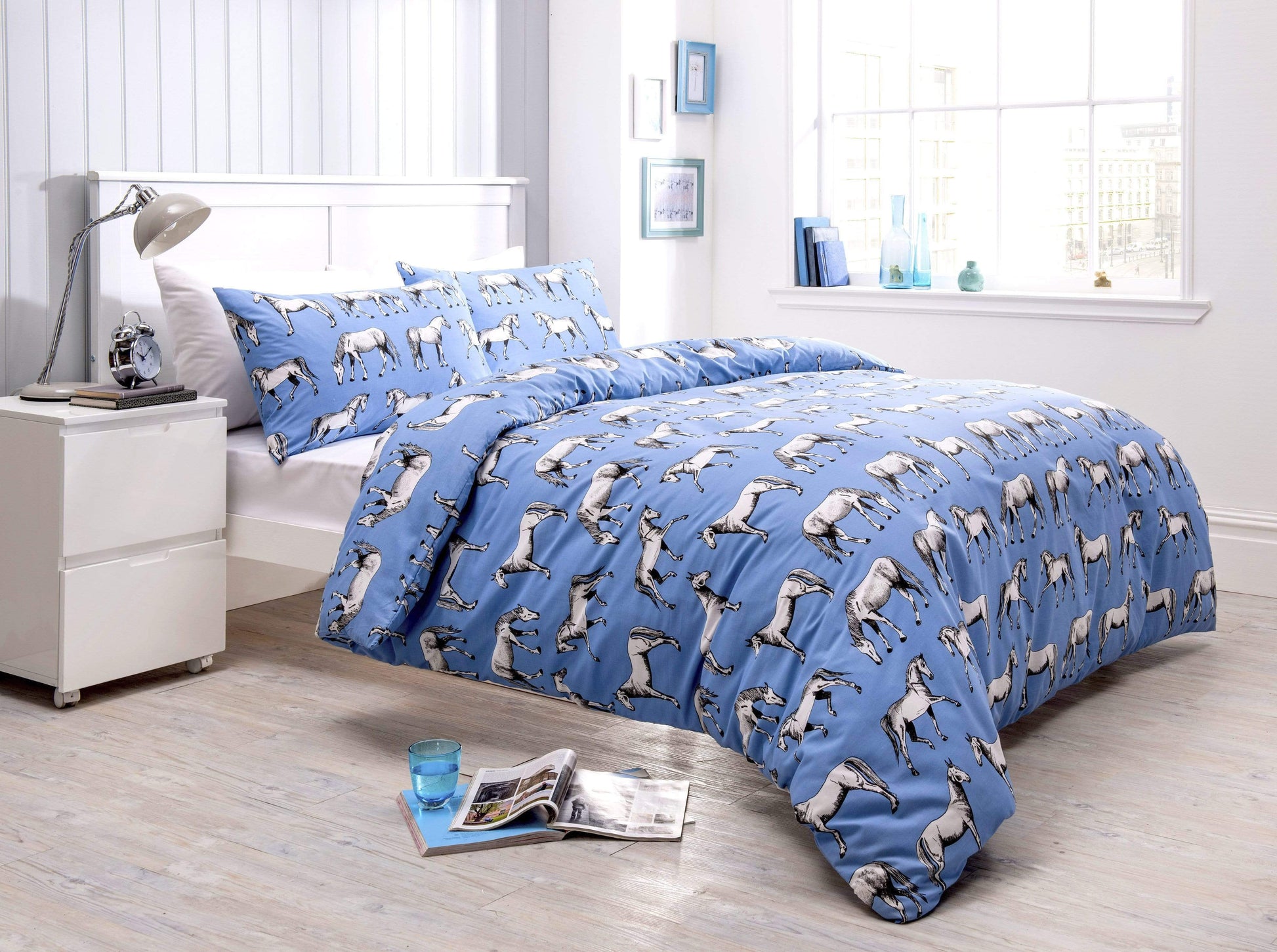 Horses Duvet Set SINGLE / BLUE OLIVIA ROCCO Duvet Cover