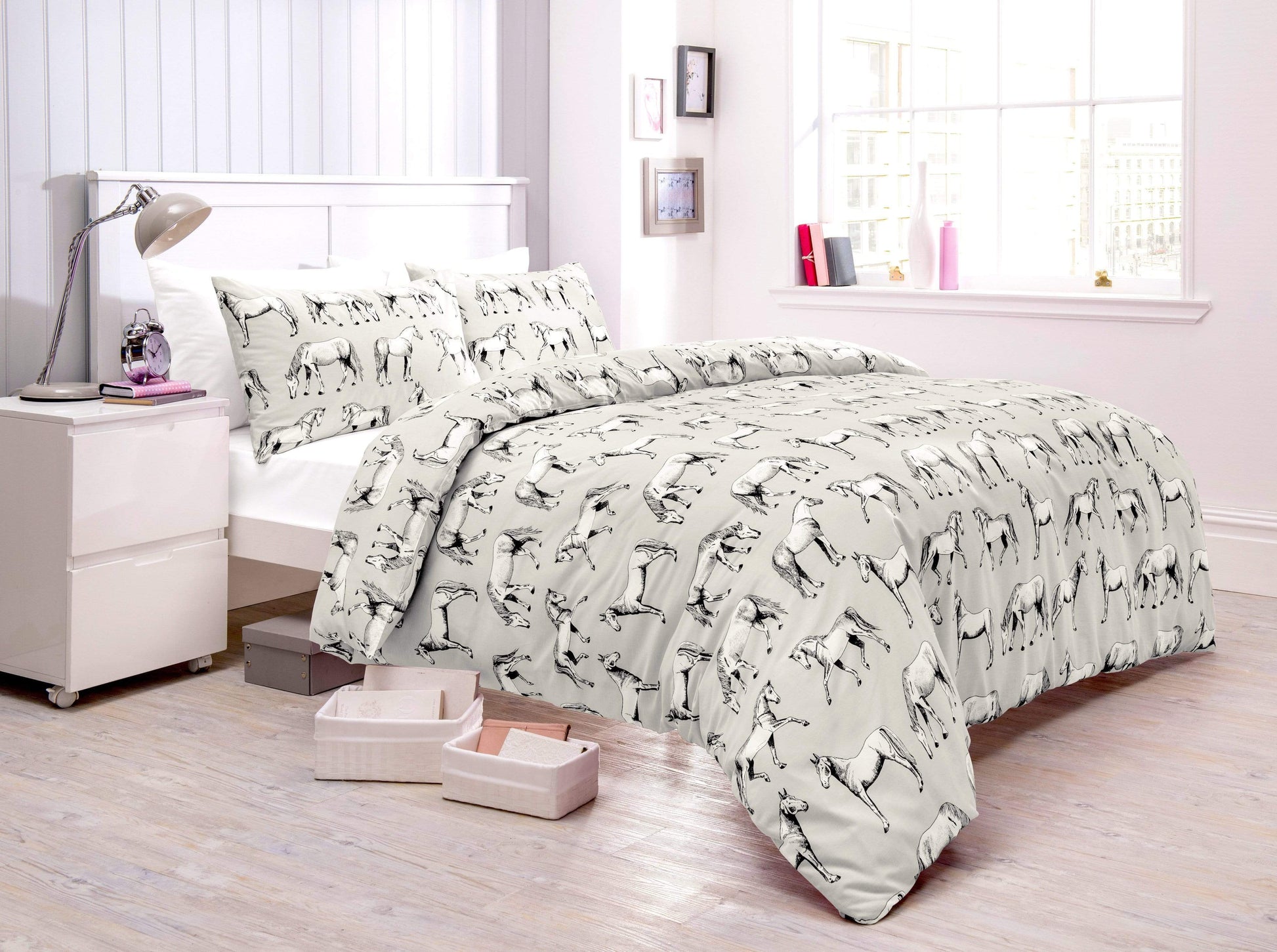 Horses Duvet Set SINGLE / GREY OLIVIA ROCCO Duvet Cover
