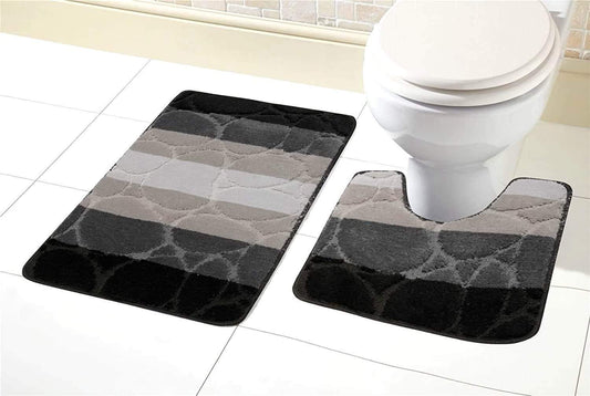 Kaya Ultra Soft Non Slip Bath Mat and Pedestal Set Absorbent Stylish Bathroom Decor in Various Colours by OLIVIA ROCCO BLACK Bath Mat