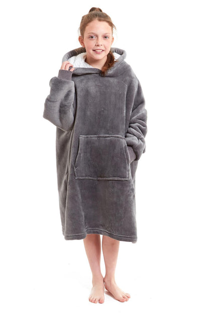 Kids Oversized Hooded Fleece Blanket Ultra-Soft Sherpa Fur with Elastic Cuffs and Double Pocket for Ages 8-15 by Daisy Dreamer Hooded Blanket