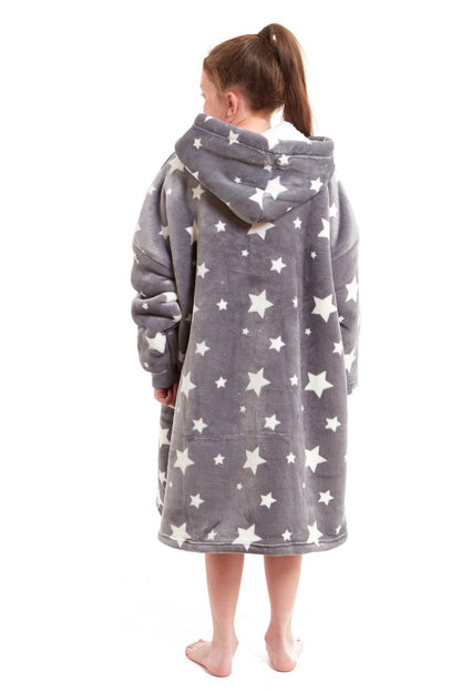 Kids Oversized Hooded Fleece Blanket Ultra-Soft Sherpa Fur with Elastic Cuffs and Double Pocket for Ages 8-15 by Daisy Dreamer Hooded Blanket