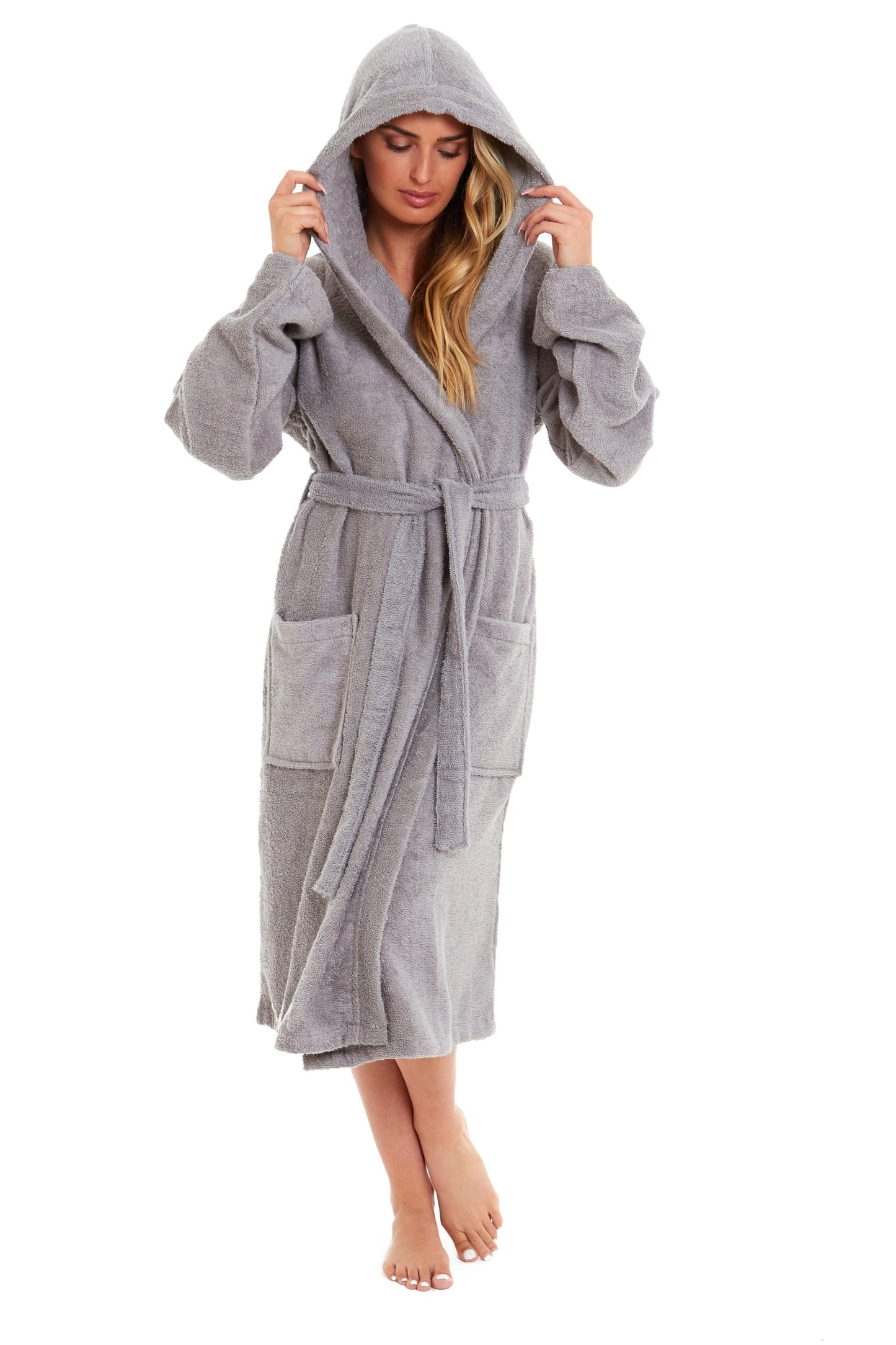 Ladies Luxury Bamboo Hooded Towelling Robe SMALL | UK 8-10 / GREY Daisy Dreamer Dressing Gown