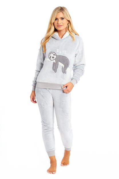 Lazy Sloth Plush Fleece Hooded Pyjama Set, Twosie Pyjama Mother & Daughter Matching Loungewear Daisy Dreamer Pyjamas