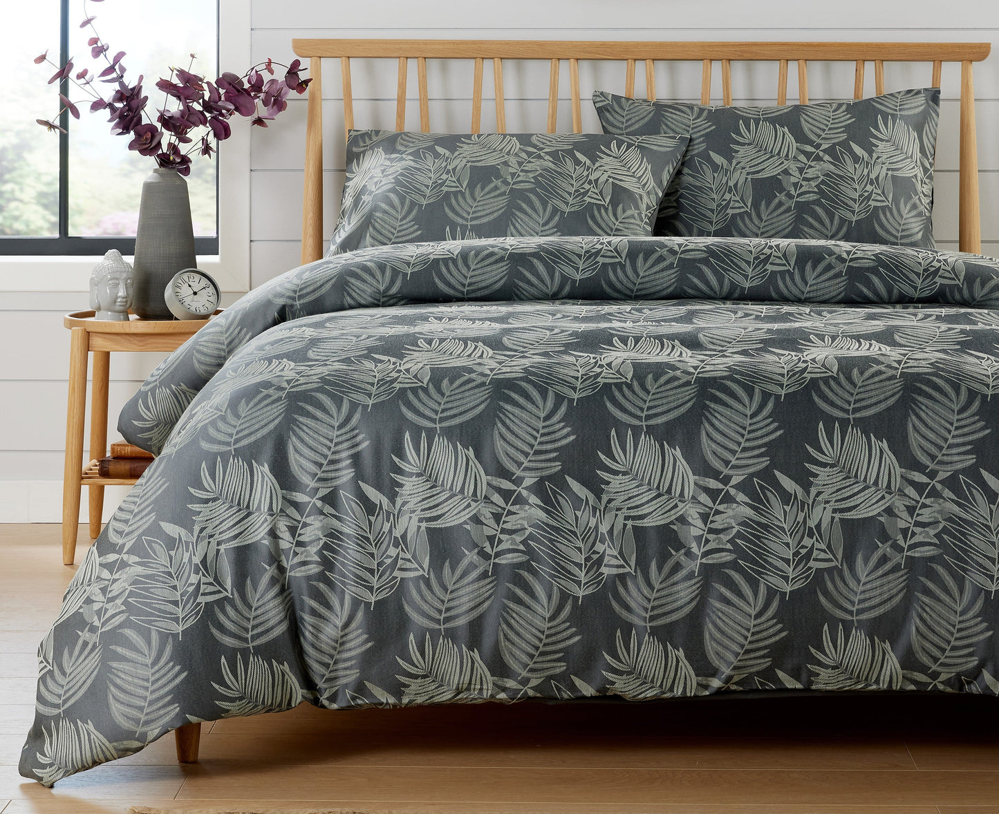 Leaf Jacquard Duvet Cover Sets SINGLE / CHARCOAL OLIVIA ROCCO Duvet Covers