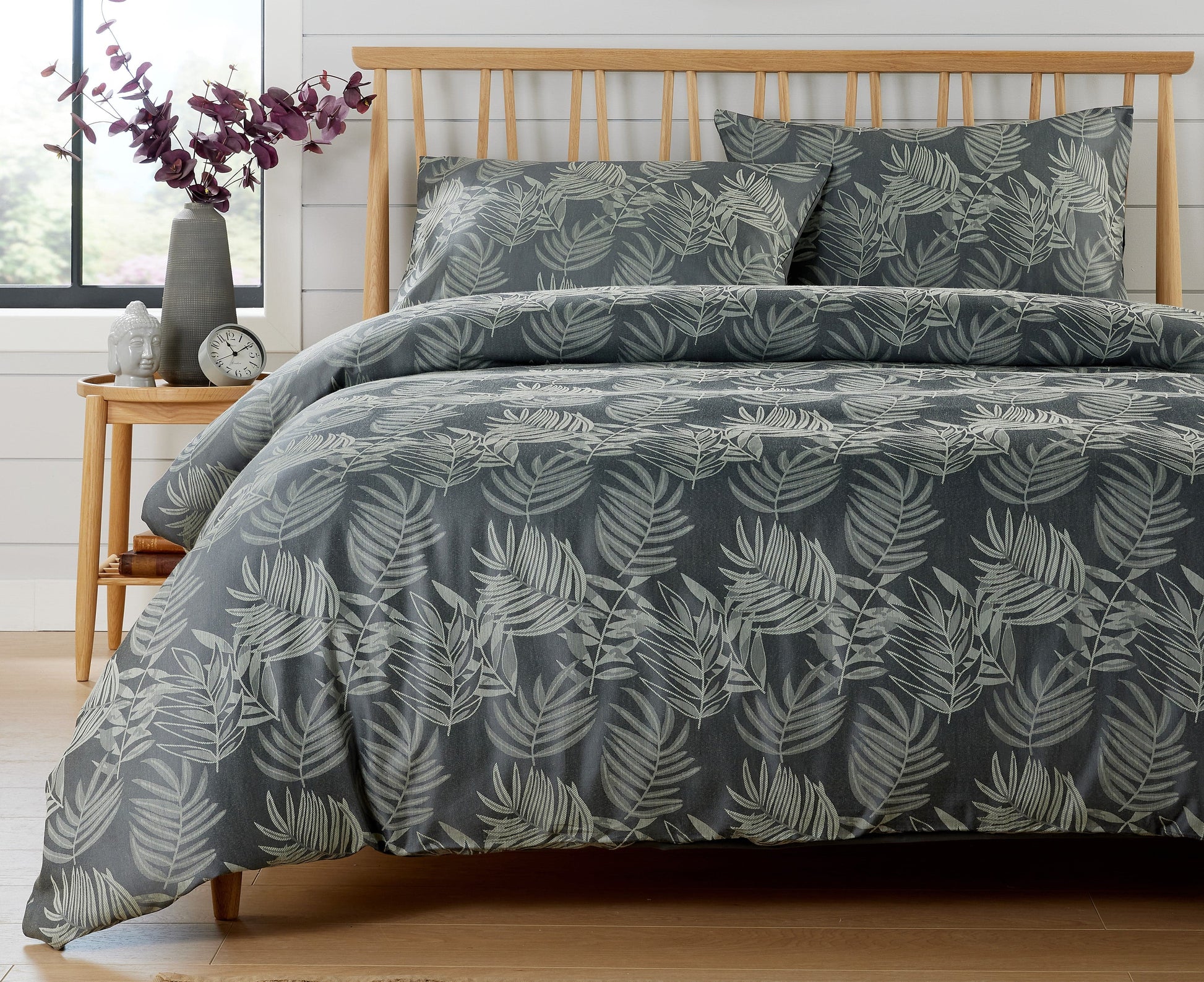 Leaf Jacquard Duvet Cover Sets SINGLE / CHARCOAL OLIVIA ROCCO Duvet Covers