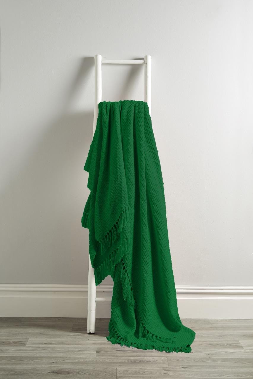 Lisbon Pure Cotton Honeycomb Throw 127 x 152 cm / EMERALD GREEN OLIVIA ROCCO Throw