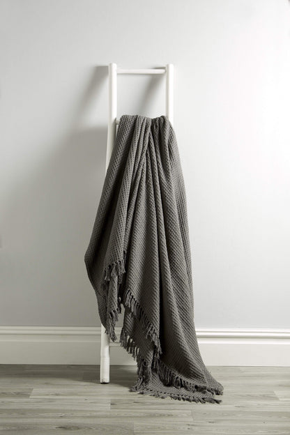 Lisbon Pure Cotton Honeycomb Throw 127 x 152 cm / GREY OLIVIA ROCCO Throw