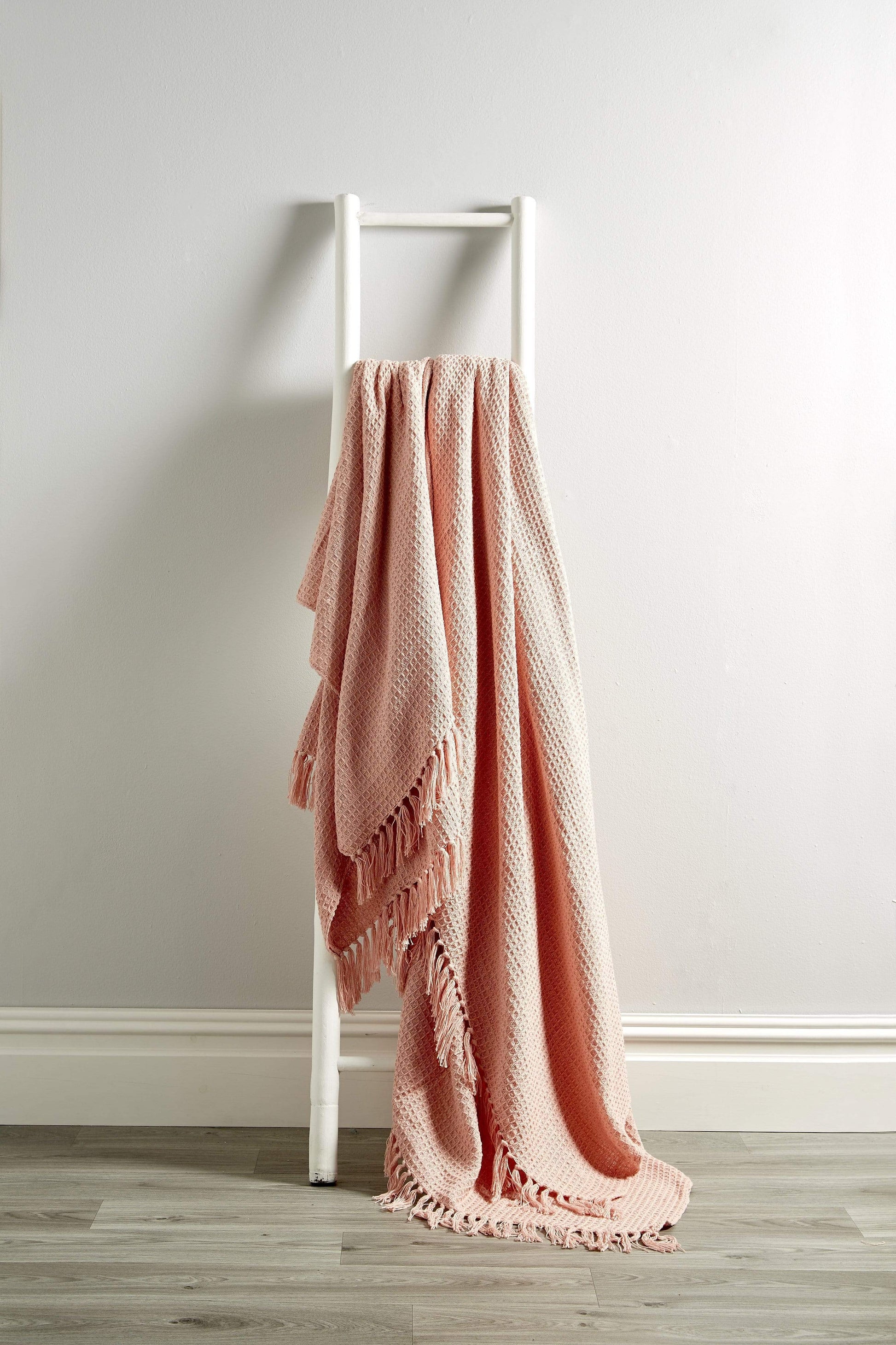 Lisbon Pure Indian Cotton Handwoven Honeycomb Throw Blanket Luxurious Soft Lightweight Easycare Cover for Sofa Bed or Living Room Available in 10 Colours and Sizes by OLIVIA ROCCO 127 x 152 cm / BLUSH PINK Throw