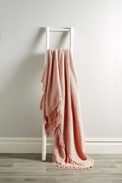 Lisbon Pure Indian Cotton Handwoven Honeycomb Throw Blanket Luxurious Soft Lightweight Easycare Cover for Sofa Bed or Living Room Available in 10 Colours and Sizes by OLIVIA ROCCO 127 x 152 cm / BLUSH PINK Throw