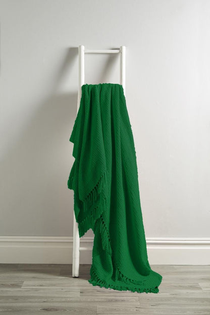 Lisbon Pure Indian Cotton Handwoven Honeycomb Throw Blanket Luxurious Soft Lightweight Easycare Cover for Sofa Bed or Living Room Available in 10 Colours and Sizes by OLIVIA ROCCO 127 x 152 cm / EMERALD GREEN Throw