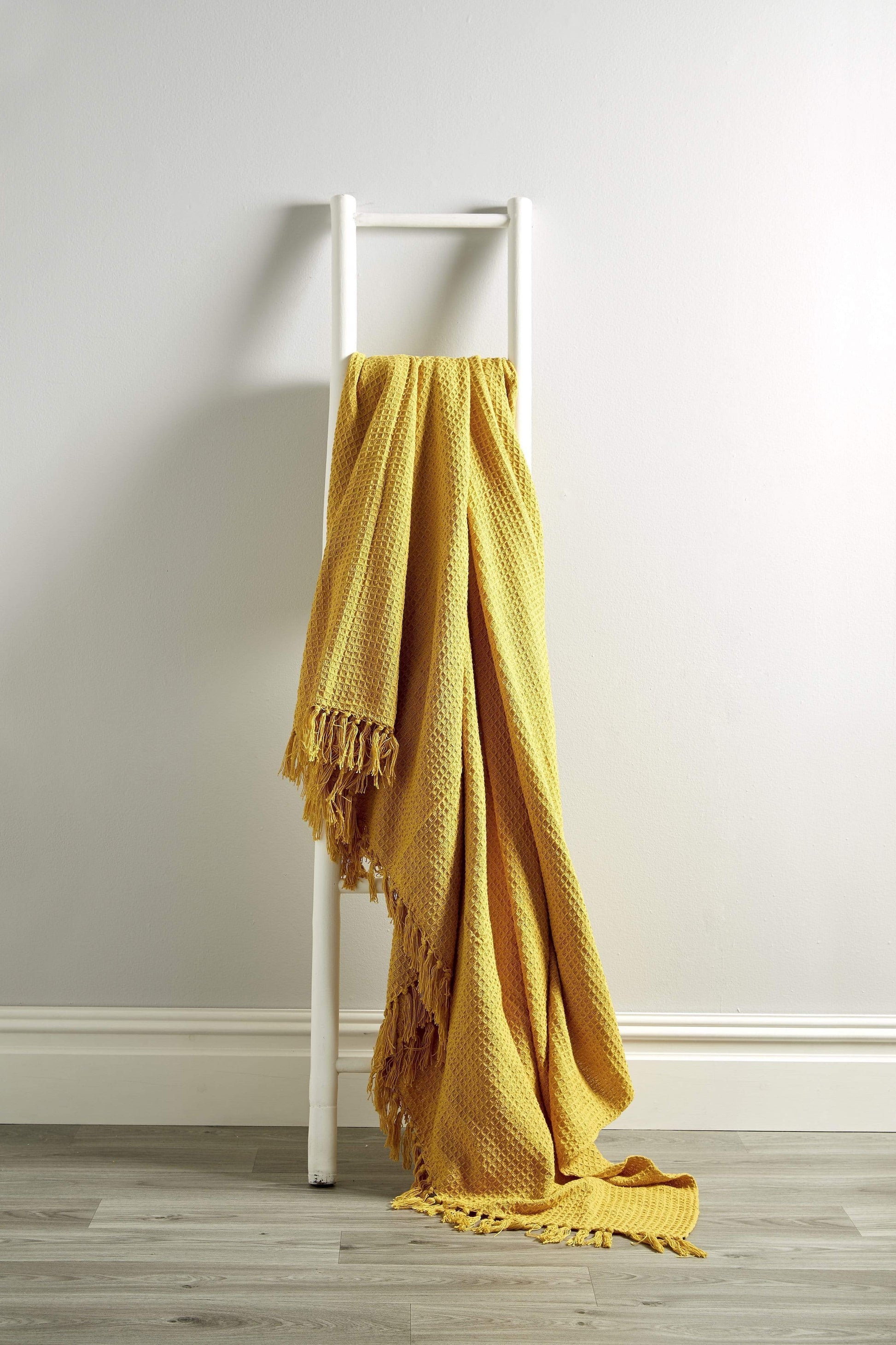 Lisbon Pure Indian Cotton Handwoven Honeycomb Throw Blanket Luxurious Soft Lightweight Easycare Cover for Sofa Bed or Living Room Available in 10 Colours and Sizes by OLIVIA ROCCO 127 x 152 cm / OCHRE Throw