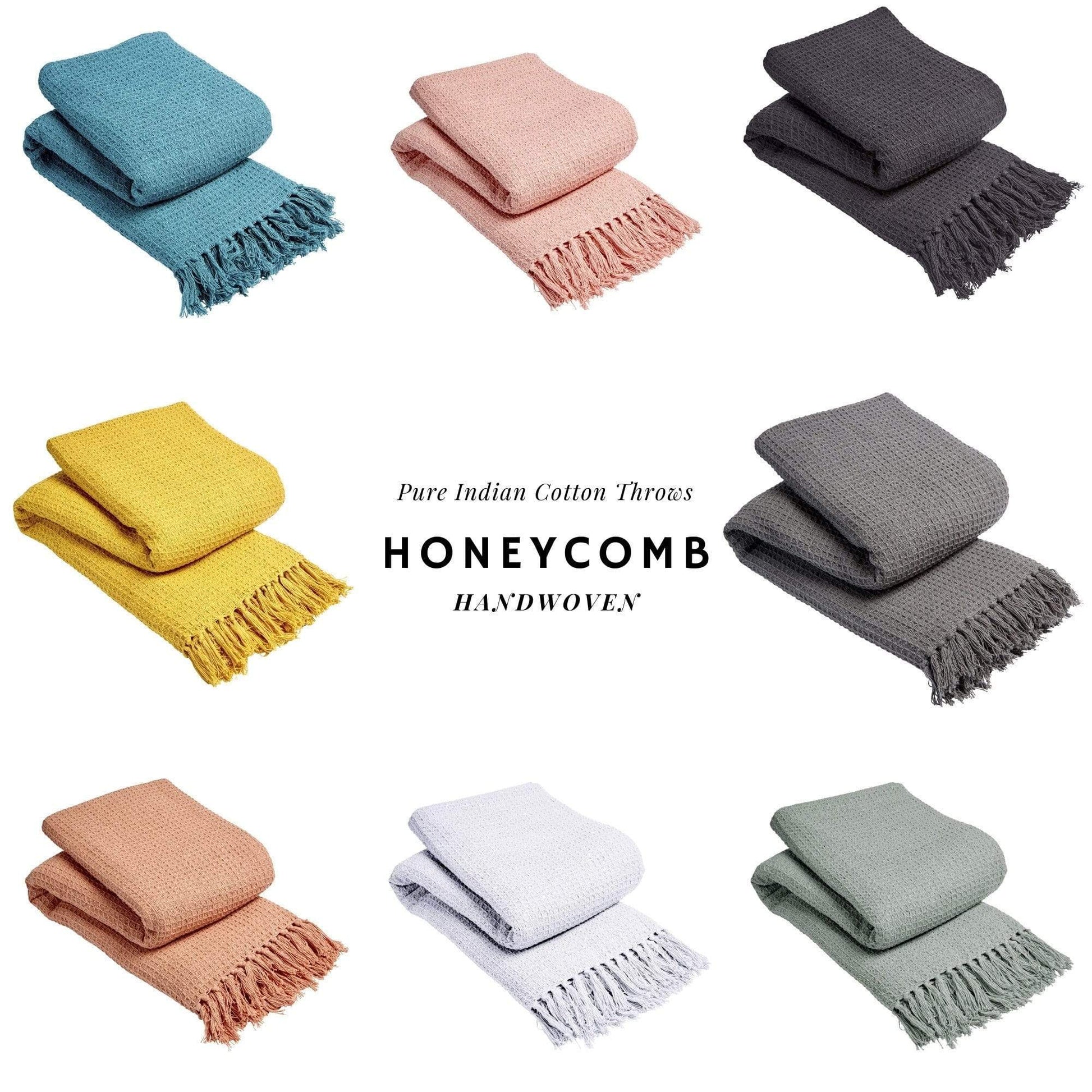 Lisbon Pure Indian Cotton Handwoven Honeycomb Throw Blanket Luxurious Soft Lightweight Easycare Cover for Sofa Bed or Living Room Available in 10 Colours and Sizes by OLIVIA ROCCO Throw