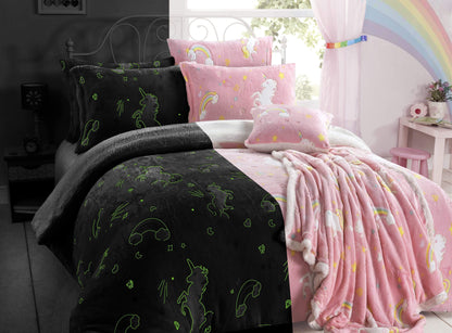 Rainbow Unicorn Glow In The Dark Teddy Duvet Set OLIVIA ROCCO Duvet Cover