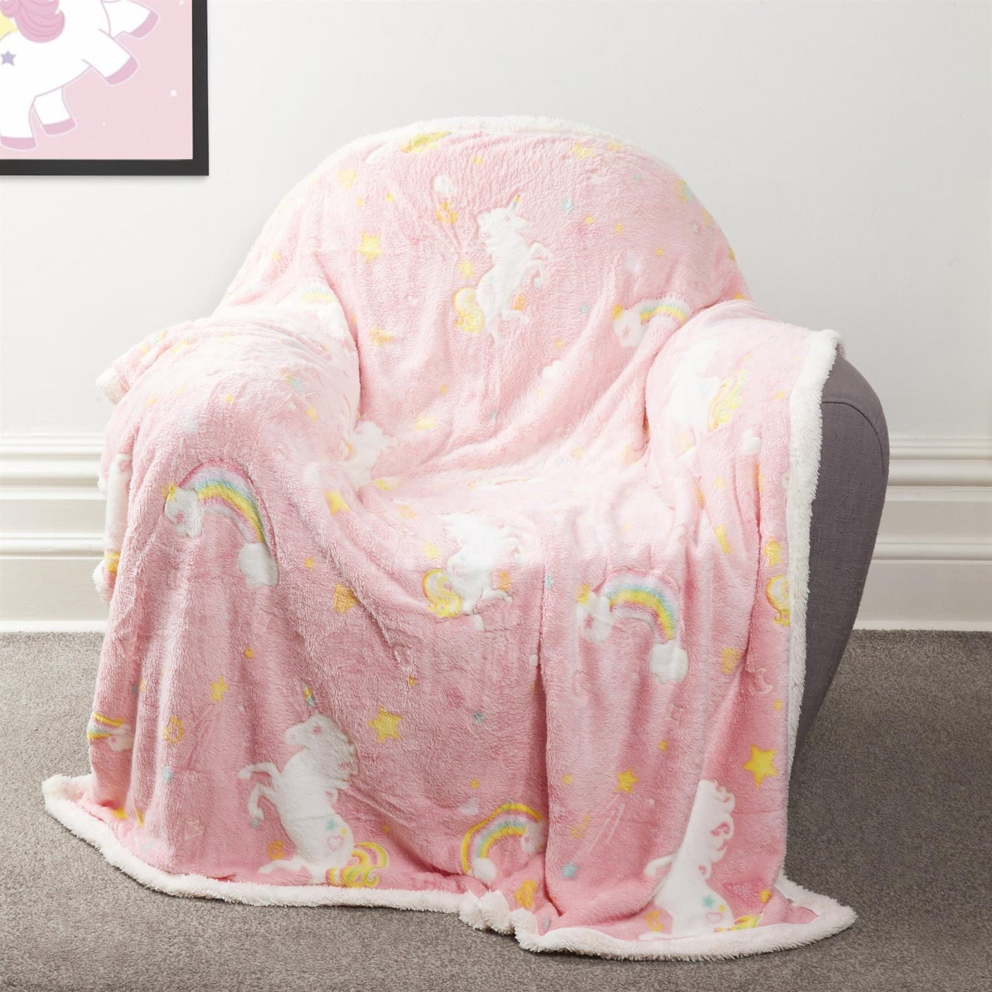 Rainbow Unicorn Glow In The Dark Teddy Duvet Set OLIVIA ROCCO Duvet Cover