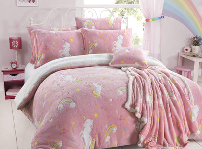 Rainbow Unicorn Glow In The Dark Teddy Duvet Set SINGLE OLIVIA ROCCO Duvet Cover