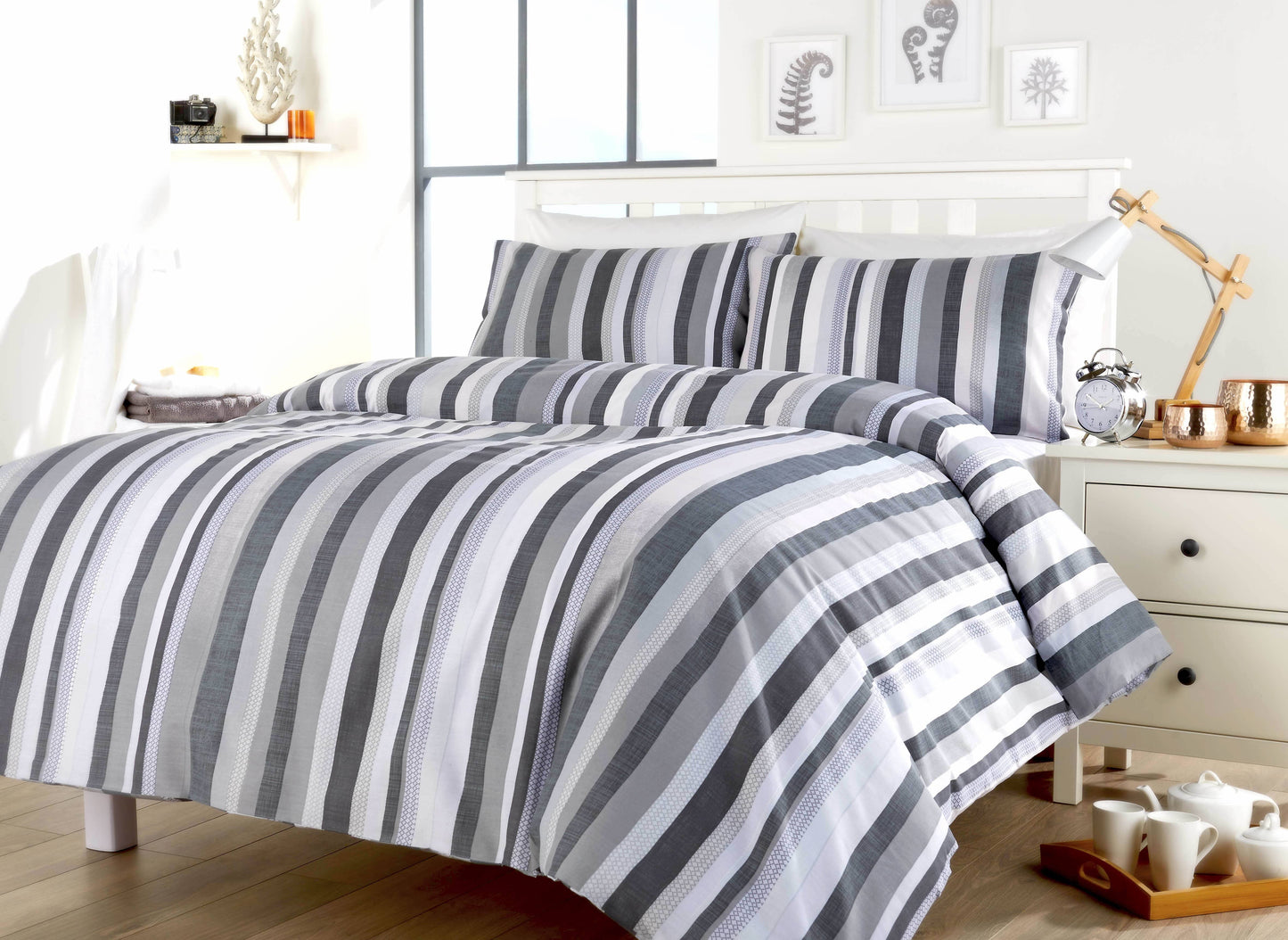 Maine Stripe Duvet Set SINGLE / GREY OLIVIA ROCCO Duvet Cover