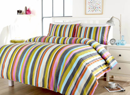 Maine Stripe Luxurious Cotton Rich Duvet Set with Elegant Striped Design in Single Double King Super King Sizes OEKO-TEX Certified by OLIVIA ROCCO SINGLE / MULTI Duvet Cover