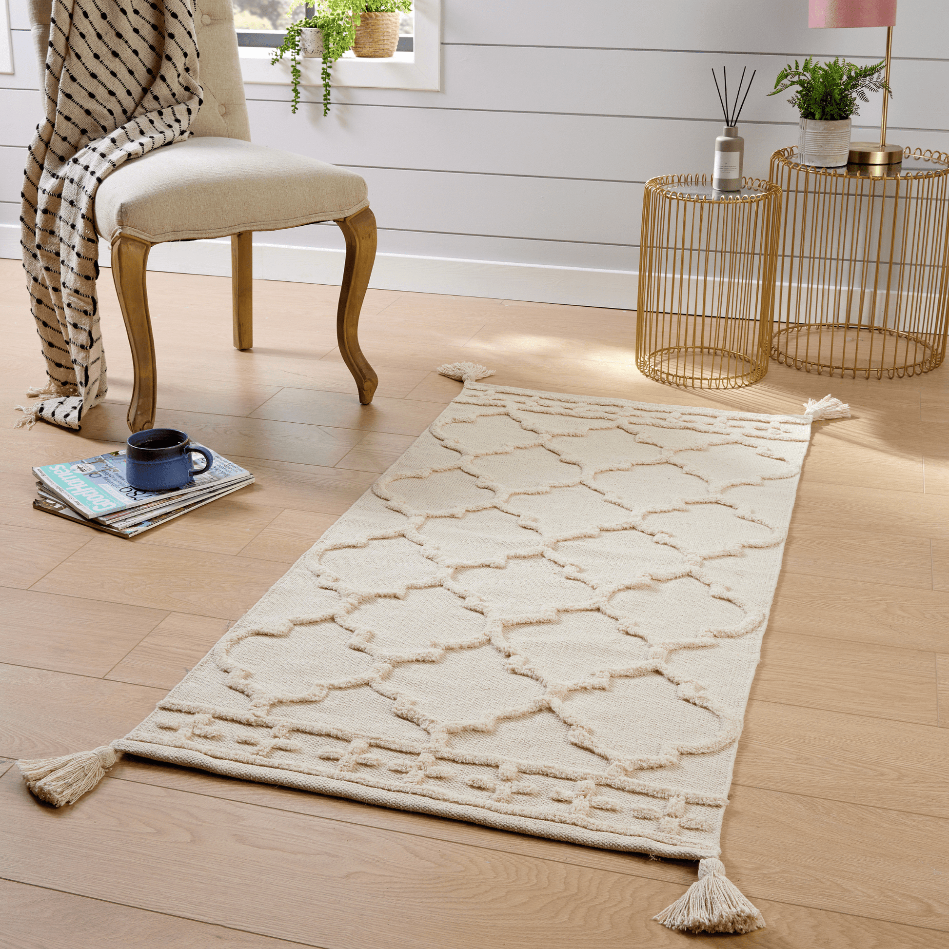 Marrakesh Hand Woven Cotton Rug Eco-Friendly Durable Carpet for Living Room Bedroom Kitchen and Entryway Luxury Tufted Home Decor in Multiple Sizes by OLIVIA ROCCO 70 x 140 cm / NATURAL Rugs