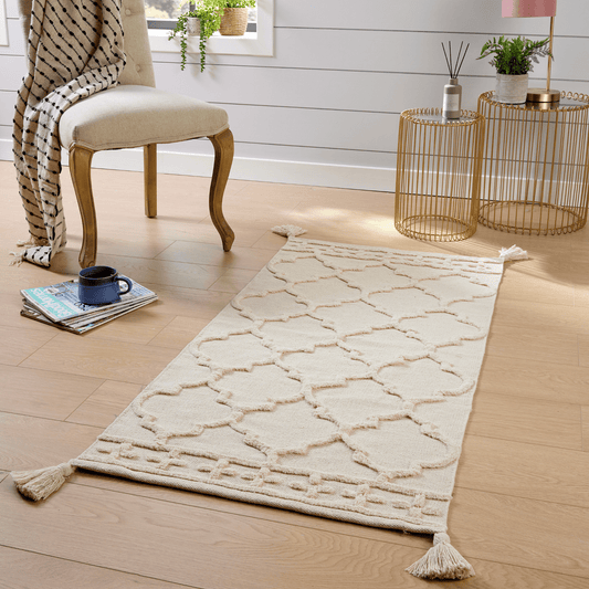 Marrakesh Hand Woven Cotton Rug Eco-Friendly Durable Carpet for Living Room Bedroom Kitchen and Entryway Luxury Tufted Home Decor in Multiple Sizes by OLIVIA ROCCO 70 x 140 cm / NATURAL Rugs