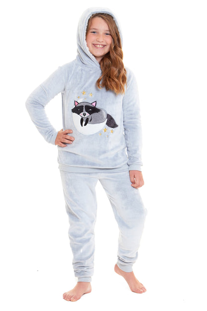 Raccoon Plush Fleece Hooded Pyjama Set, Twosie Pyjama Mother & Daughter Matching Loungewear Daisy Dreamer Pyjamas