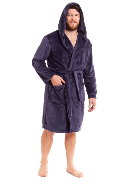 Mens Hooded Plush Flannel Dressing Gown Daisy Dreamer Dressing Gown