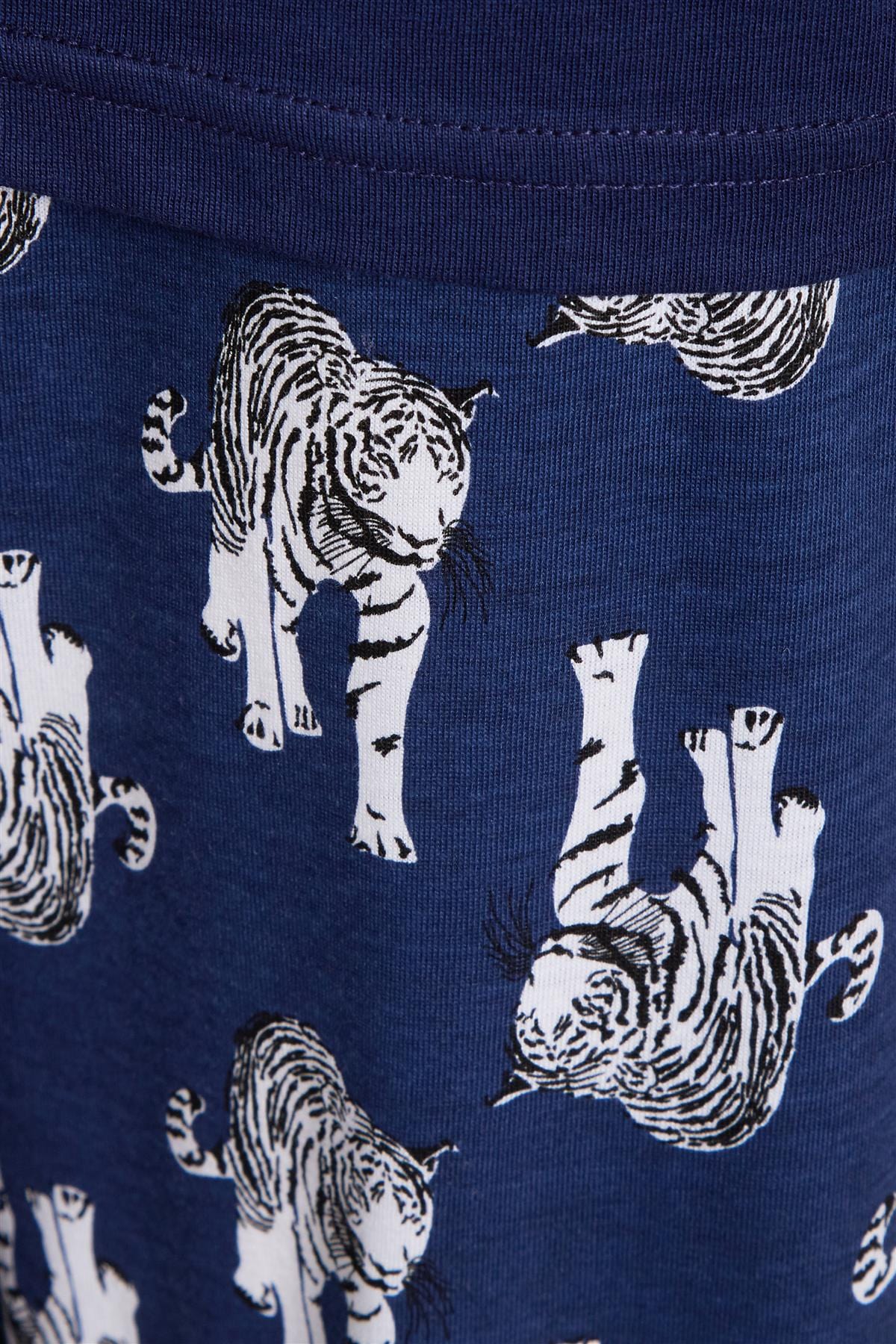 Women's Soft Navy Tiger Pyjama Lounge Set, Ladies Everyday PJs Daisy Dreamer Sleepwear & Loungewear