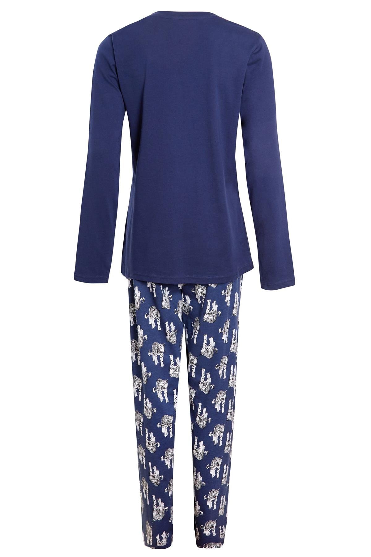 Women's Soft Navy Tiger Pyjama Lounge Set, Ladies Everyday PJs Daisy Dreamer Sleepwear & Loungewear