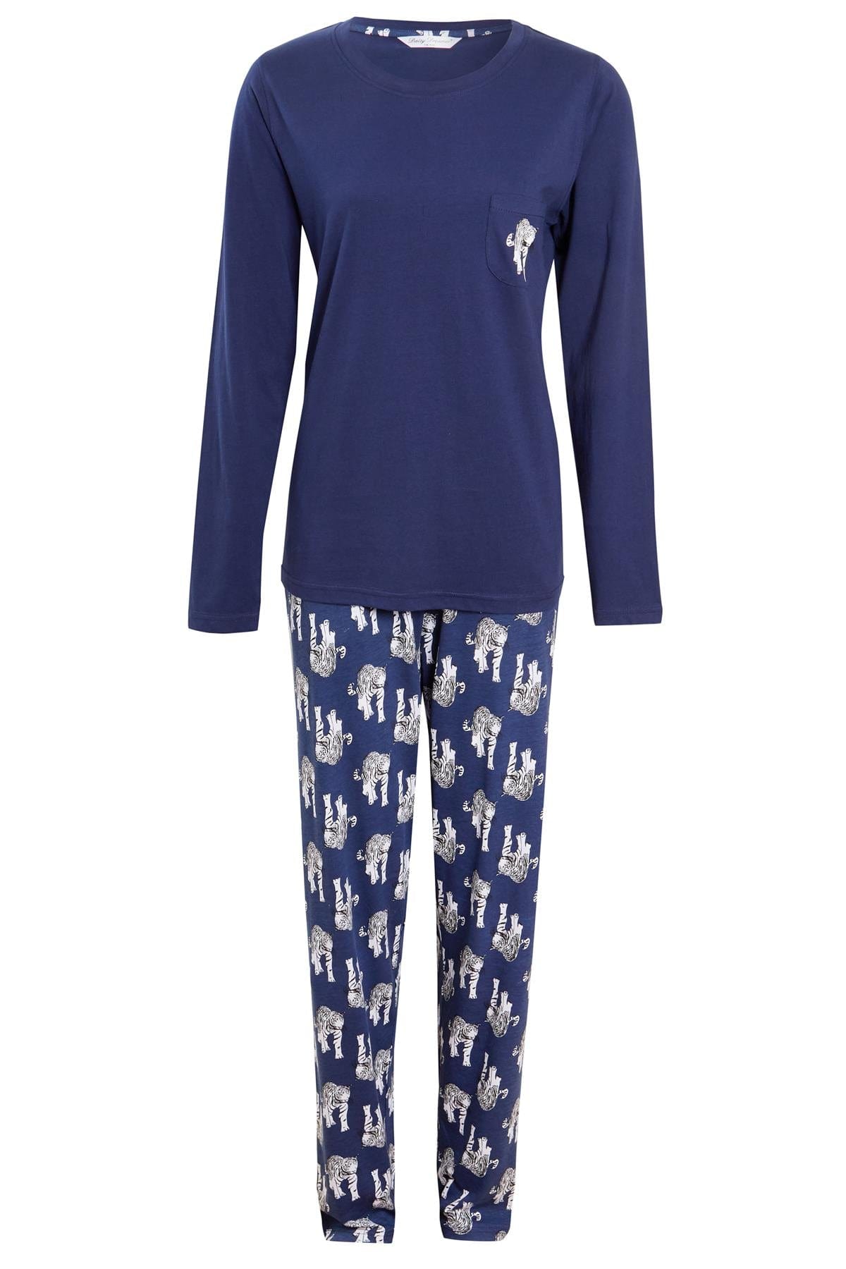 Women's Soft Navy Tiger Pyjama Lounge Set, Ladies Everyday PJs NAVY TIGER / S Daisy Dreamer Sleepwear & Loungewear