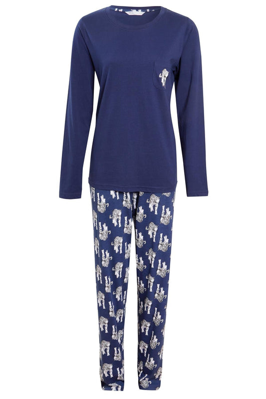 Navy Tiger Print Cotton Pyjama Set for Women 100% Soft Cotton Relaxed Fit Nightwear Perfect for Lounging and Sleeping Multiple Sizes Available by Daisy Dreamer NAVY TIGER / S Pyjamas