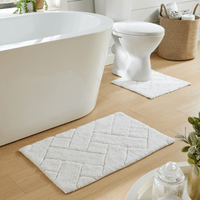 Bali Bath Mat & Pedestal Set Luxurious Super Absorbent Extra-Soft Cotton Mats for Bathroom Comfort and Style in Multiple Colours by OLIVIA ROCCO WHITE Bath Mat