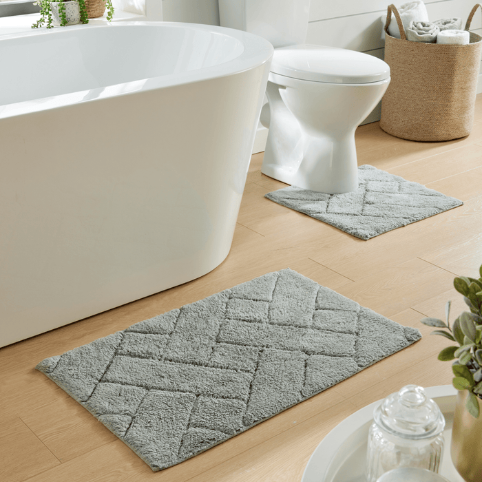 Bali Bath Mat & Pedestal Set Luxurious Super Absorbent Extra-Soft Cotton Mats for Bathroom Comfort and Style in Multiple Colours by OLIVIA ROCCO SILVER Bath Mat