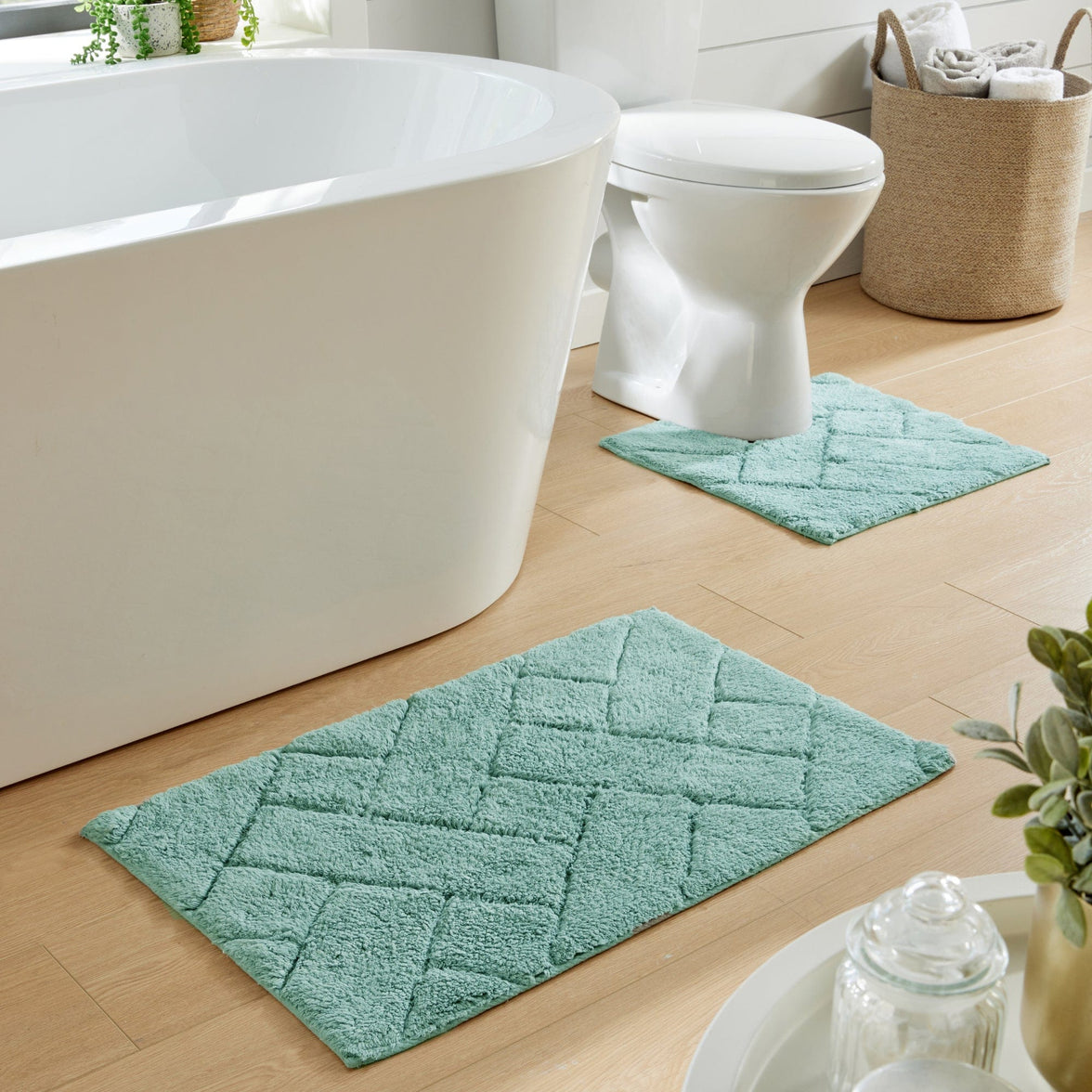 Bali Bath Mat & Pedestal Set Luxurious Super Absorbent Extra-Soft Cotton Mats for Bathroom Comfort and Style in Multiple Colours by OLIVIA ROCCO DUCK EGG Bath Mat